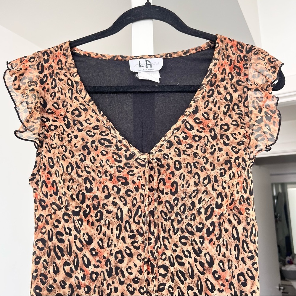 Vintage Y2K Leopard Print Ruffle Hem Dress- 12/L - Picture 3 of 9